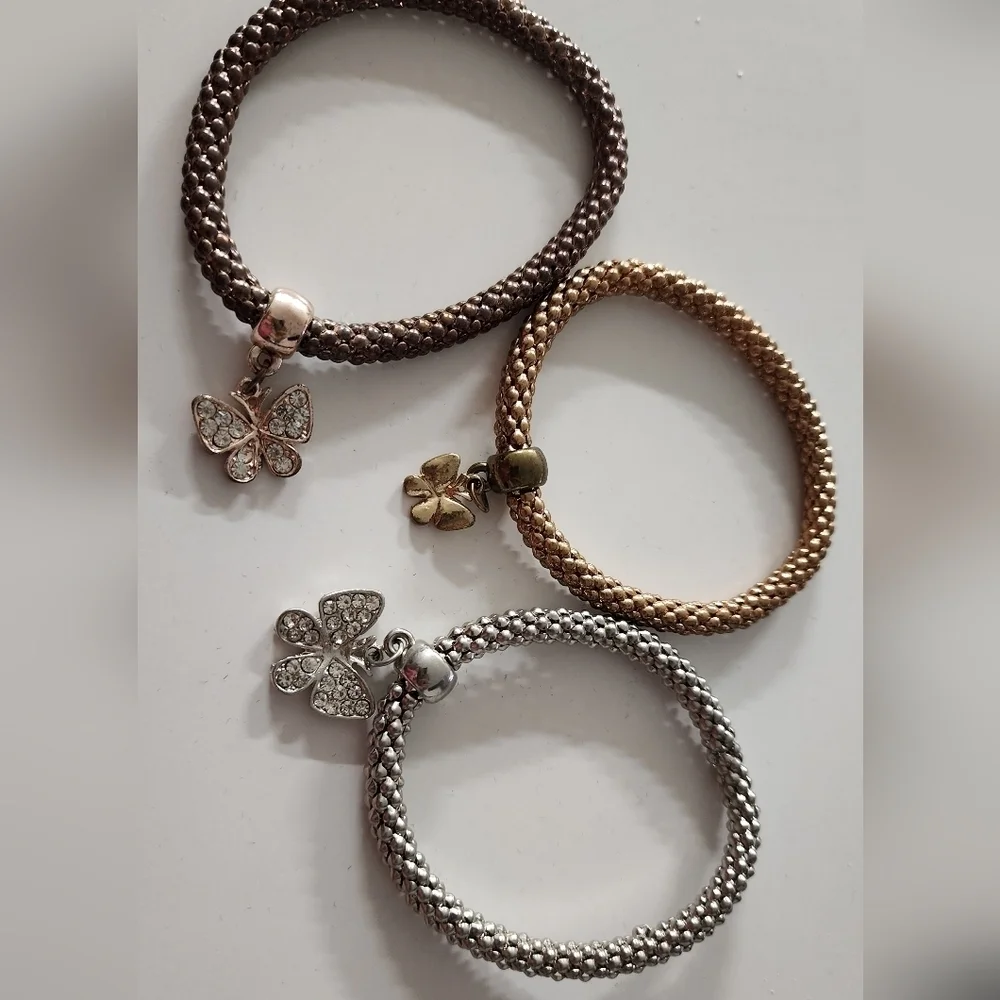 3 Pieces Butterfly Stackable Charm Bracelet Set